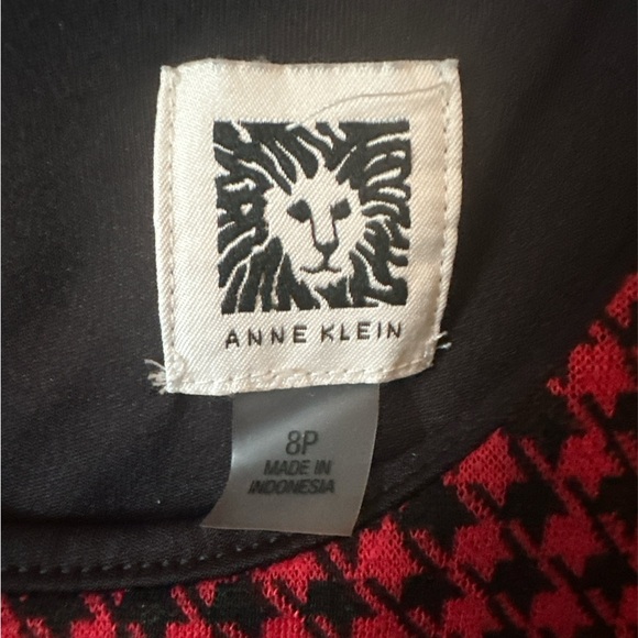 Anne Klein Red Houndstooth A line Dress Belted Career Work Women's Petite Size 8 - Picture 6 of 11